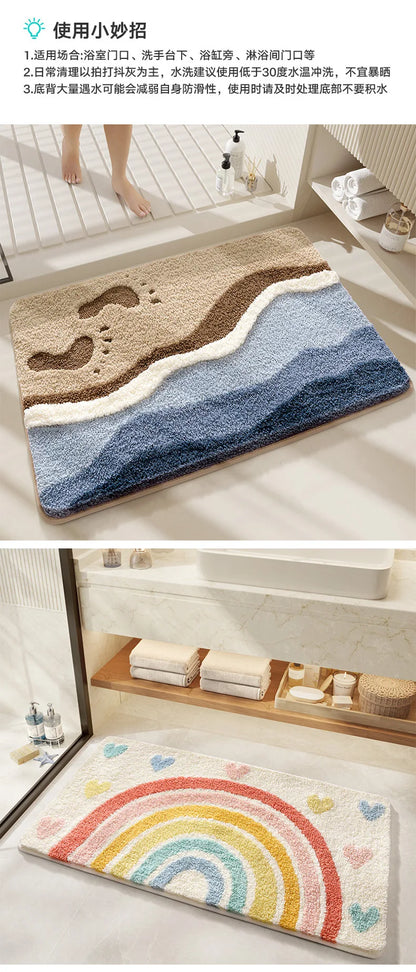 Bathroom Mat, Absorbent Anti Slip, Dirt Resistant Door Mat for Bathroom Entrance,Foot Mat, Flocking, Wave Shaped,Home Decoration Taj Home Store