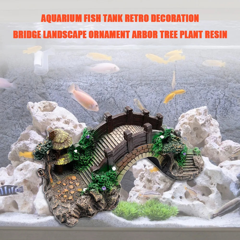 Aquarium Accessories Arbor Tree Plant Fake Landscaping Fish Tank Ornament Artificial Bridge Rockery Resin Aquarium Ornaments Taj Home Store