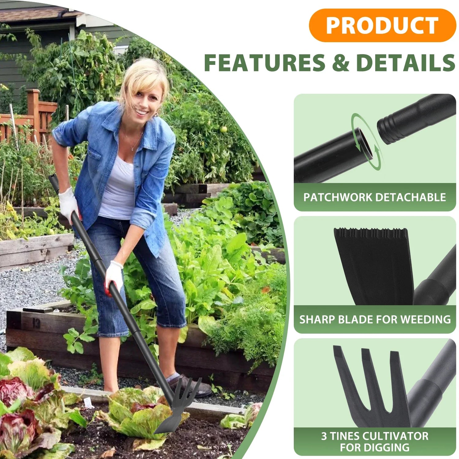Weed Puller Tool with 45.5" Long Handle, 2 in 1 Small Garden Weeding Hoe &amp; Rake, Handheld Stand Up Hoe Garden Tool for Lawn, Gar Taj Home Store