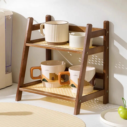 Countertop Organizer 2 Layer Coffee Cup Holder Multipurpose Bamboo Storage Shelf for Hotel Apartment Dressing Table Kitchen Home Taj Home Store