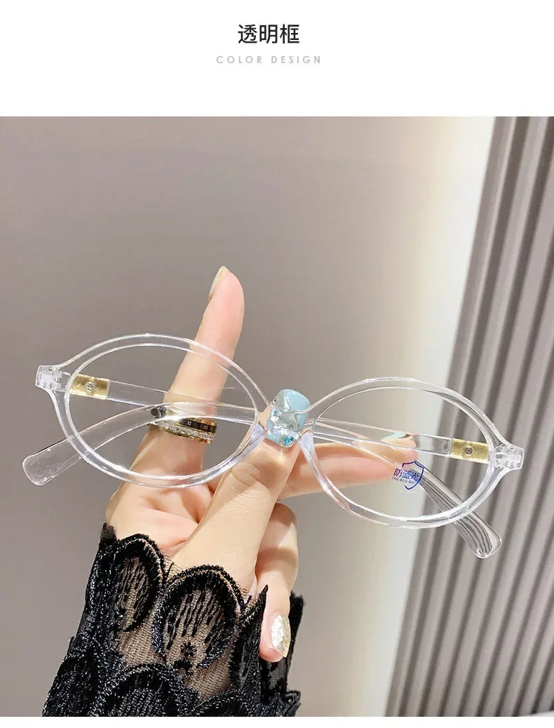 Elliptical Artistic Style Myopia Glasses Retro Small Frame Flat Lenses Ultra Light Finished Near Sight Eyewear Fashion Goggles Taj Home Store
