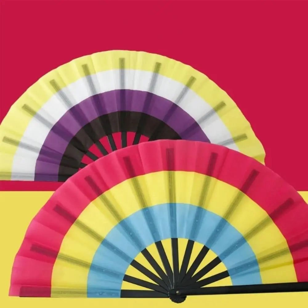 Fashion Plastic Colourful Hand Fans 33cm Colourful Kung Fu Fan Folding Rainbows Pattern Hand Folding Fan Dance Performance Taj Home Store