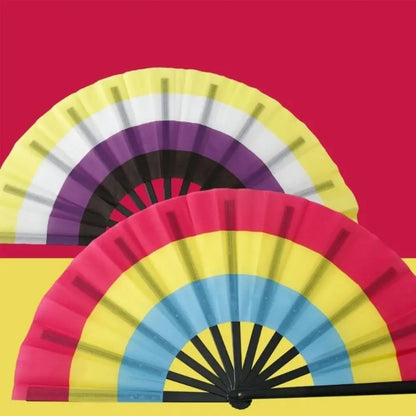 Fashion Plastic Colourful Hand Fans 33cm Colourful Kung Fu Fan Folding Rainbows Pattern Hand Folding Fan Dance Performance Taj Home Store