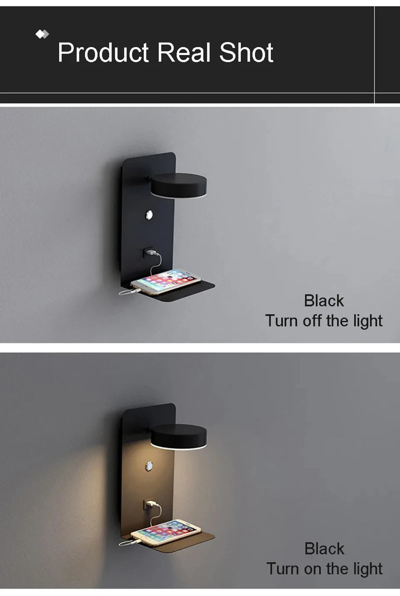 Bedroom Led Wall Lamps with USB Charge Wall Light Indoor Lamp for Living Room Decor Wall Panels with Switch Aisle Modern Sconce Taj Home Store