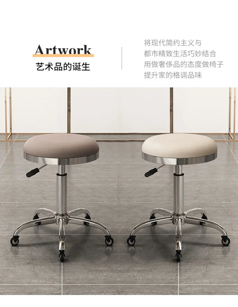 Height-adjustable Round Stools with Swivel Casters Barber&