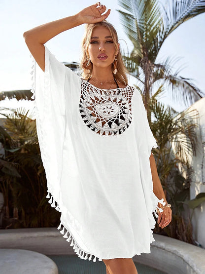 Beach Cover Up Women Knitted Sunflower Beach Wear Fringe Tunic Ladies Bathing Suit Cover-ups Bikini Ups Bathing Suit Beachwear Taj Home Store