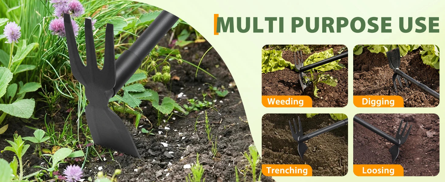 Weed Puller Tool with 45.5" Long Handle, 2 in 1 Small Garden Weeding Hoe &amp; Rake, Handheld Stand Up Hoe Garden Tool for Lawn, Gar Taj Home Store