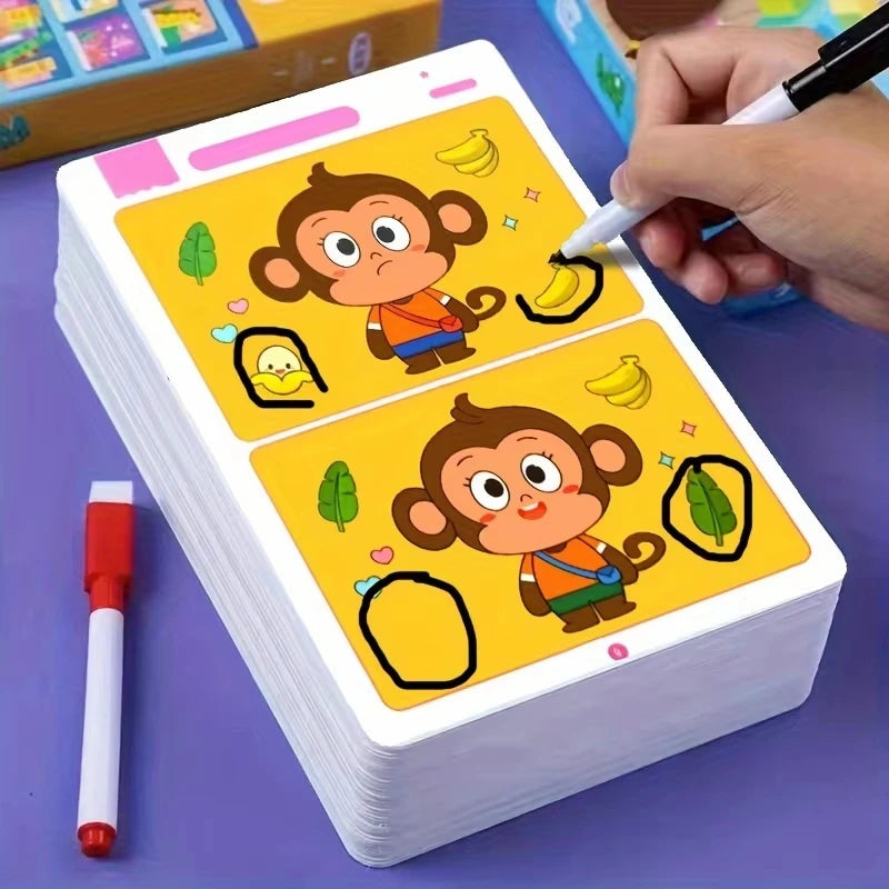 Find Differences Card Game Reusable Cartoon Educational Puzzle for Kids Three Difficulty Levels for Focus Attention Training Taj Home Store