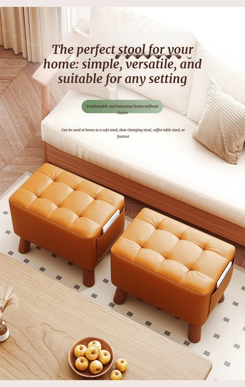 Home-use Small Stool, Living Room Minimalist Sofa Stool, Coffee Table Stool, Creative Leather Footstool, Square Stool, Small Taj Home Store