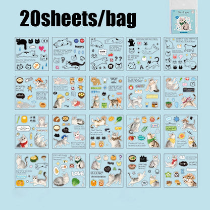 20pcs Corner Cats PET Square Sticker Book for Journal Scrapbooking Planner Decoration Waterproof Cute Animal Stickers, Mr. Paper Taj Home Store