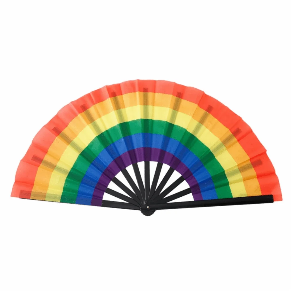 Fashion Plastic Colourful Hand Fans 33cm Colourful Kung Fu Fan Folding Rainbows Pattern Hand Folding Fan Dance Performance Taj Home Store