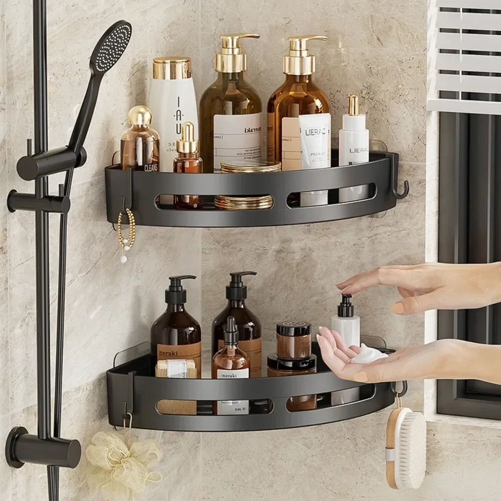 Bathroom Shelves Organizer No Punching Required Kitchen Corner Shelf Racks Shampoo Makeup Storage Holder Shower Towel Caddy Rack Taj Home Store