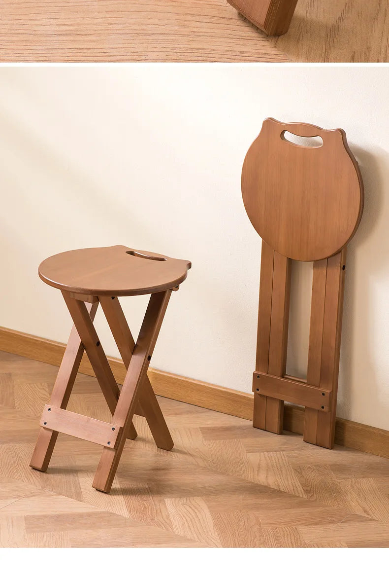 Retro style bamboo folding stool, household foldable round stool, foldable high stool, bar stool, restaurant dining stool Taj Home Store