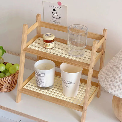 Countertop Organizer 2 Layer Coffee Cup Holder Multipurpose Bamboo Storage Shelf for Hotel Apartment Dressing Table Kitchen Home Taj Home Store