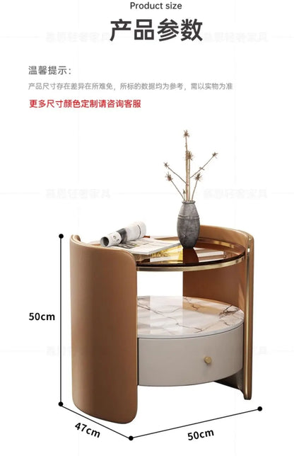 Modern Italian Round Bedside Table: Minimalist Design, Luxury &amp; High-End Storage for Home Bedrooms Taj Home Store