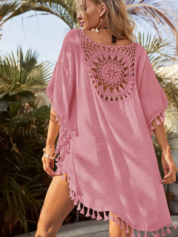 Beach Cover Up Women Knitted Sunflower Beach Wear Fringe Tunic Ladies Bathing Suit Cover-ups Bikini Ups Bathing Suit Beachwear Taj Home Store