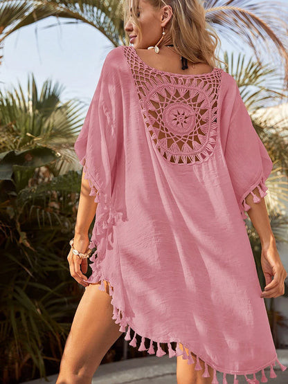 Beach Cover Up Women Knitted Sunflower Beach Wear Fringe Tunic Ladies Bathing Suit Cover-ups Bikini Ups Bathing Suit Beachwear Taj Home Store