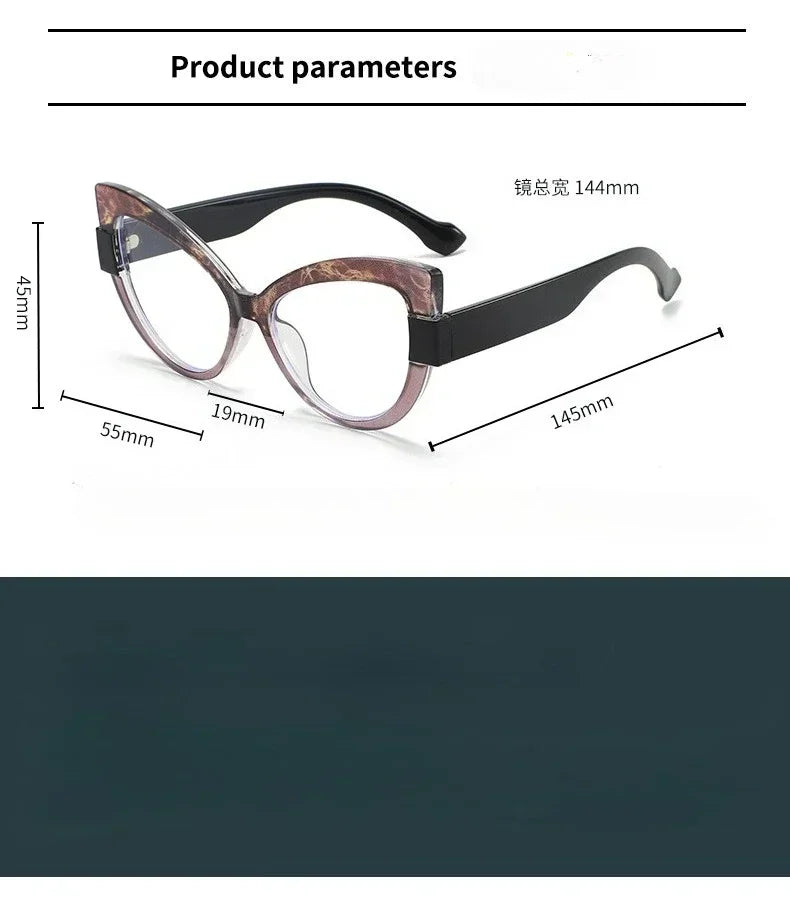 New Fashionable High-definition Cat Eye Glasses with Large Frame Color Blocking Design and Multi-color Anti Blue Light Glasses