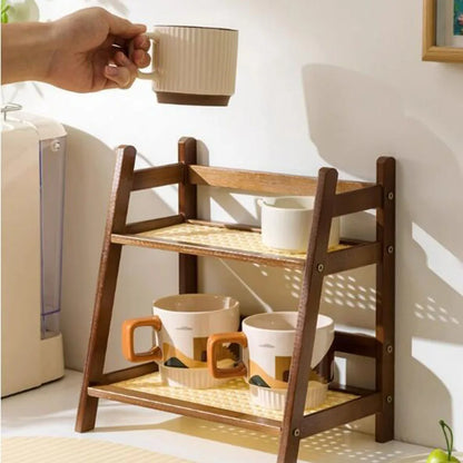 Countertop Organizer 2 Layer Coffee Cup Holder Multipurpose Bamboo Storage Shelf for Hotel Apartment Dressing Table Kitchen Home Taj Home Store