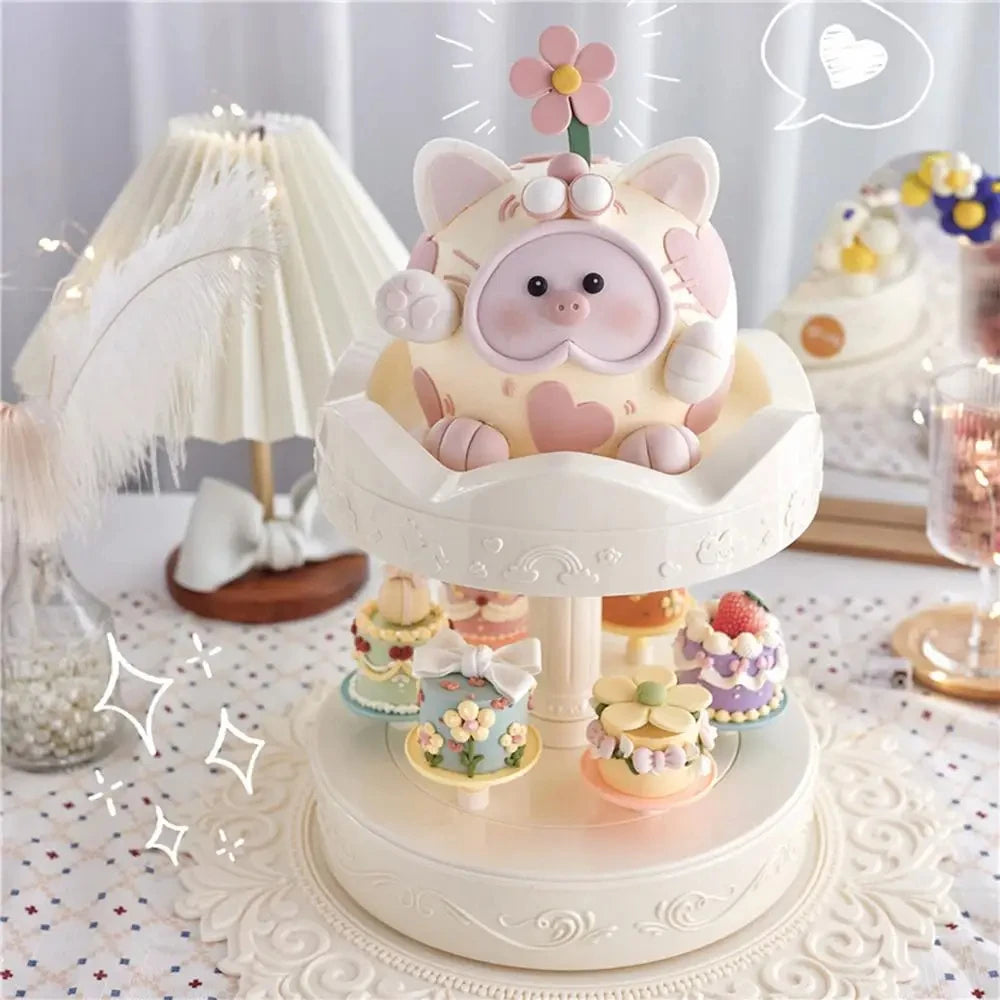 2-tier Automatic Rotating Cake Stand Sushi Dessert Cupcake Macaron Display Tray Wedding Birthday Party Supplies Cakes Turnables Taj Home Store