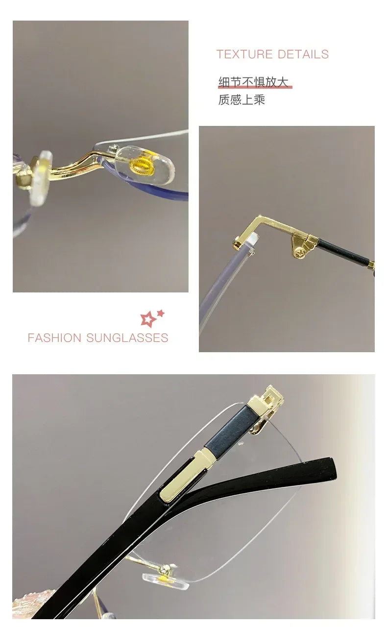 Business High-end Near Sight Glasses Trendy Photochromic Edgeless Frameless Myopia Glasses Small Square Color Change Eyewear Taj Home Store