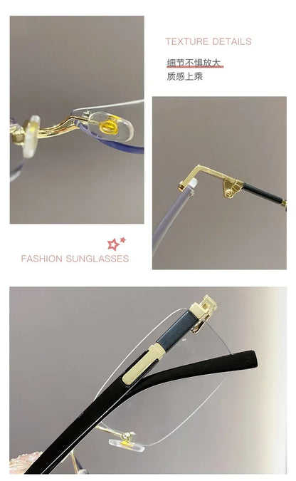 Business High-end Near Sight Glasses Trendy Photochromic Edgeless Frameless Myopia Glasses Small Square Color Change Eyewear Taj Home Store