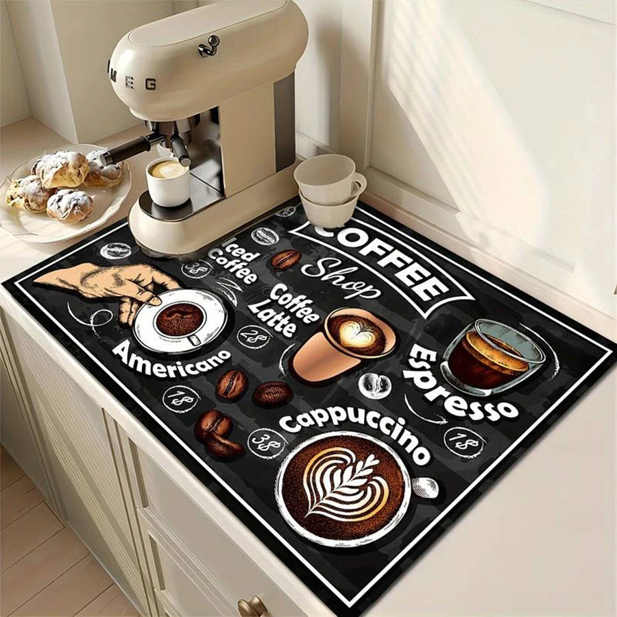 1pc creative pattern printed coffee machine mat kitchen counter quick water absorption utensil drying mat desktop drainage mat Taj Home Store