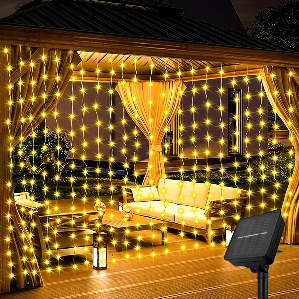 Outdoor Solar Curtain Light 3x3M 300Leds Holiday Decorations Garland 8 Modes Halloween Christmas Party Decor String Lights Taj Home Store