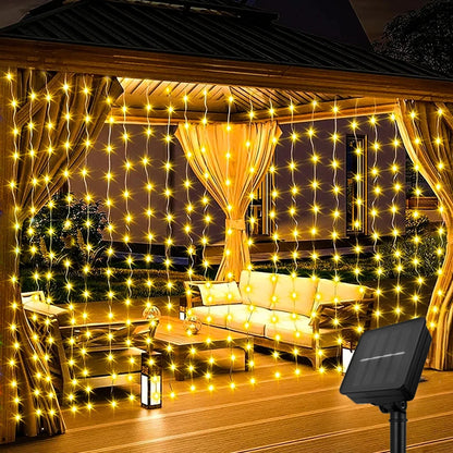 Outdoor Solar Curtain Light 3x3M 300Leds Holiday Decorations Garland 8 Modes Halloween Christmas Party Decor String Lights Taj Home Store