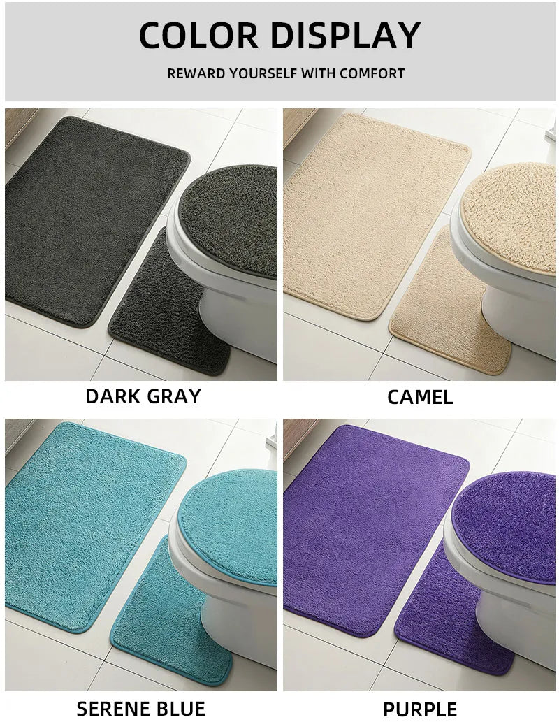 Bathroom Carpet 3-Piece Set Soft, Absorbent, Non-Slip, Microfiber Toilet Mat, U-Shaped Foot Pad Taj Home Store
