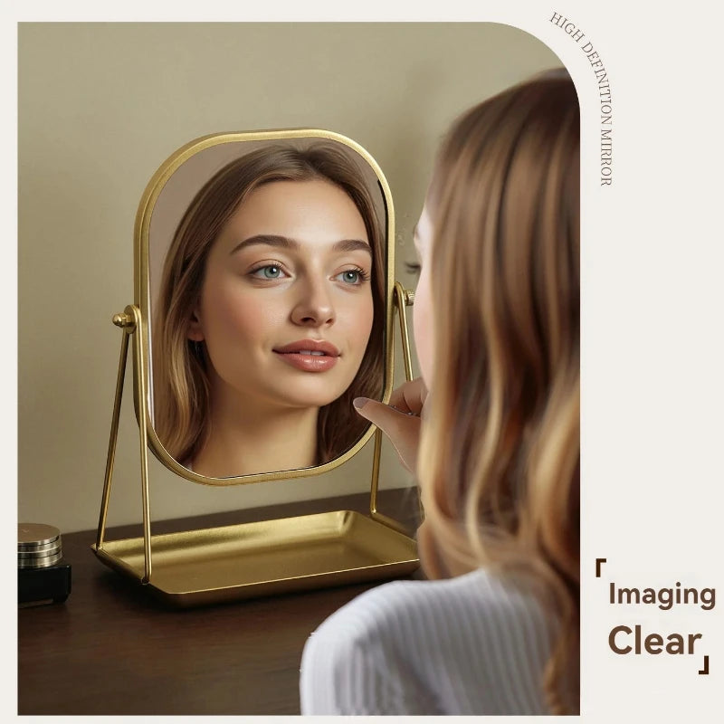 Rotating makeup mirror, light luxury style desktop with chassis, can store large makeup mirror, home dressing table mirror Taj Home Store