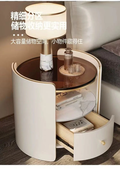Modern Italian Round Bedside Table: Minimalist Design, Luxury &amp; High-End Storage for Home Bedrooms Taj Home Store