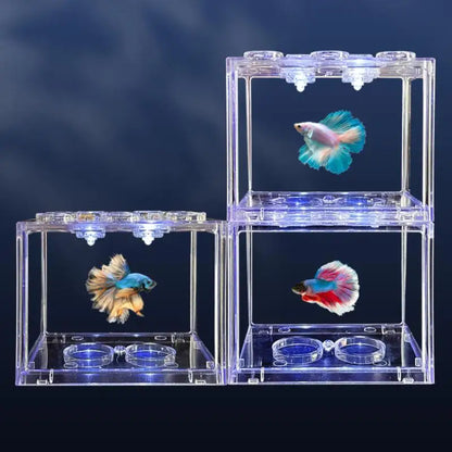 .New.Aquarium Mini Acrylic Fish Tank Reptile Pet Box Stackable Aquarium Cylinder Landscape Seaweed For Home Office Decoration Taj Home Store