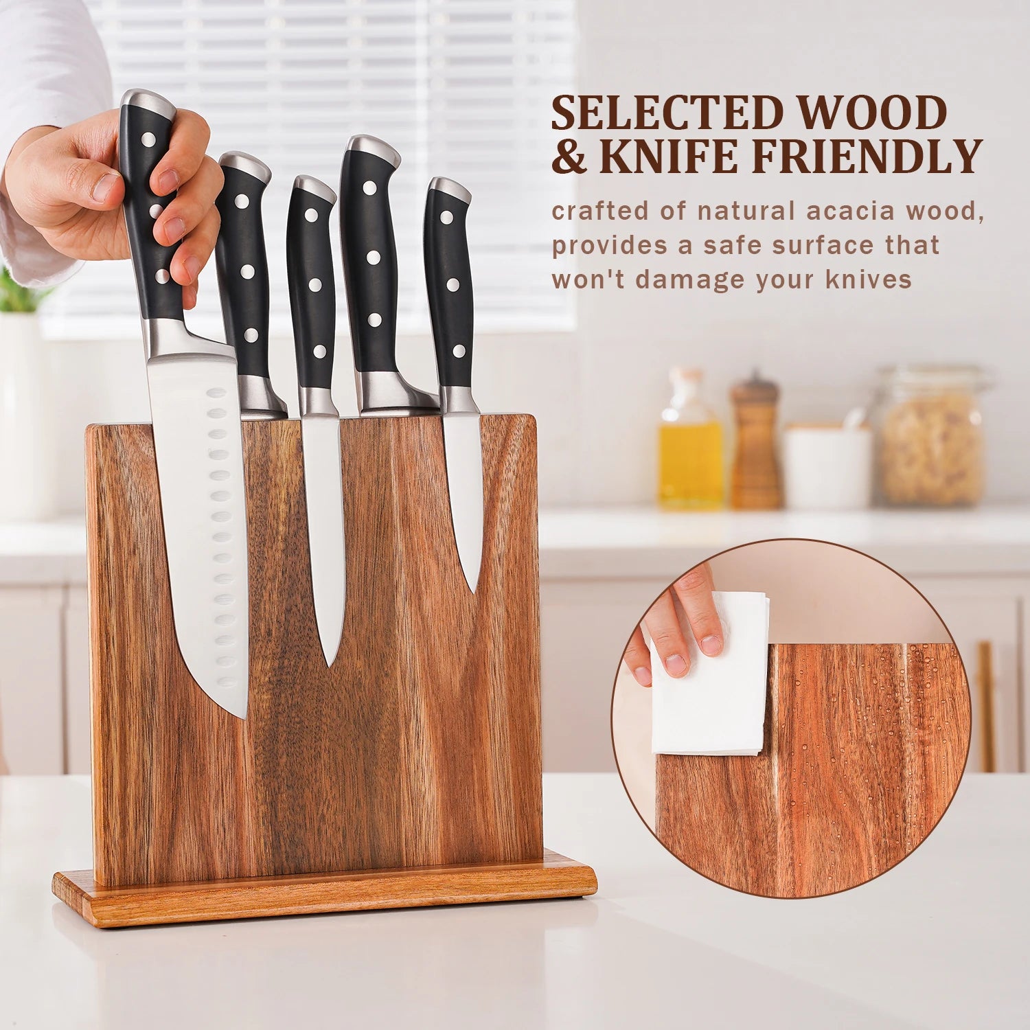 New Acacia Wood Home Kitchen Magnetic Knife Block Holder Rack Magnetic Stands with Strong Enhanced Magnets Taj Home Store
