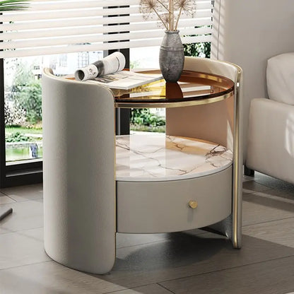 Modern Italian Round Bedside Table: Minimalist Design, Luxury &amp; High-End Storage for Home Bedrooms Taj Home Store