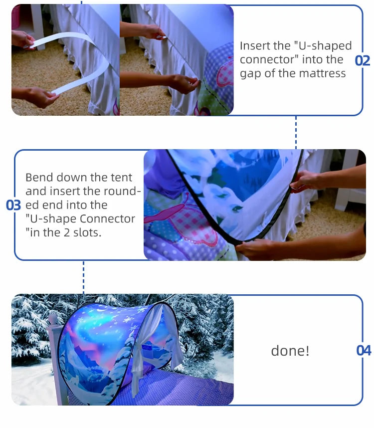 Dream Tent with light show for Kids Bed with Storage Pocket Foldable Kids Tent on Bed Mosquito Net Tent Taj Home Store