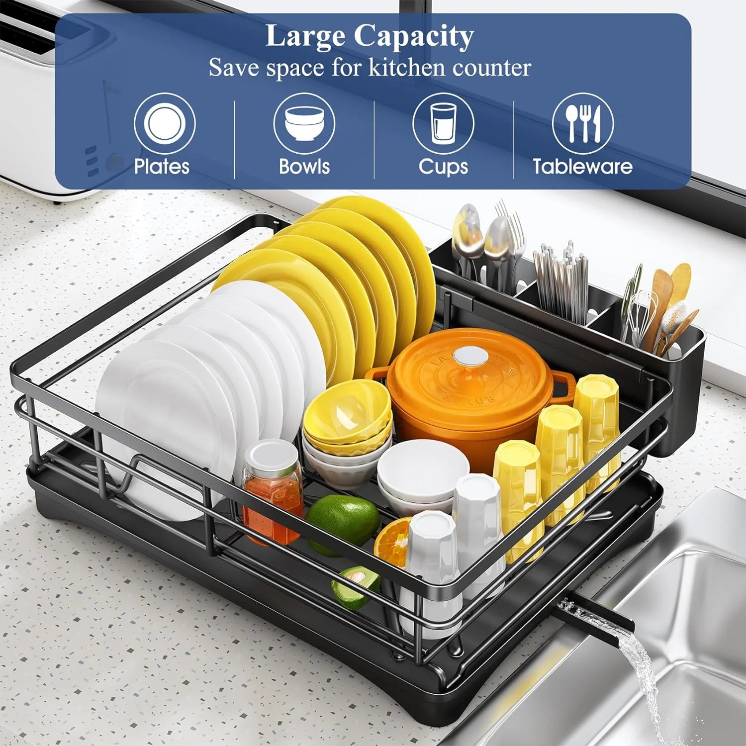 Dish Drying Rack for Kitchen Counter Large Dish Rack with Drainboard Rustproof Dish Drainer with Utensil Holder for Sink Taj Home Store