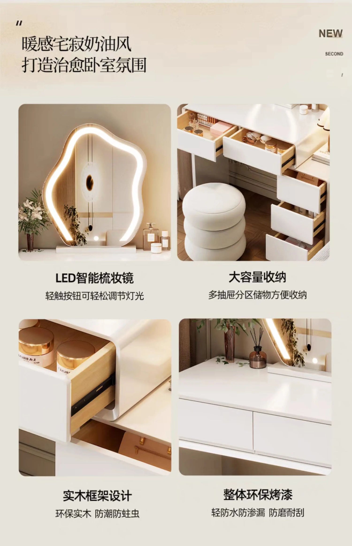 Bedroom Women Dressing Table Luxury Wood Storage Mirror Hairstyle Dressing Table Home White Muebles De Dormitorio Furniture Taj Home Store