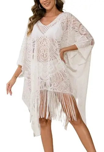 Sexy Elegant Lace Beach Cover Up for Women, Bathing Suit Cover Up, V-Neck Swimsuit Coverup for Poolside, Seaside and Party Taj Home Store