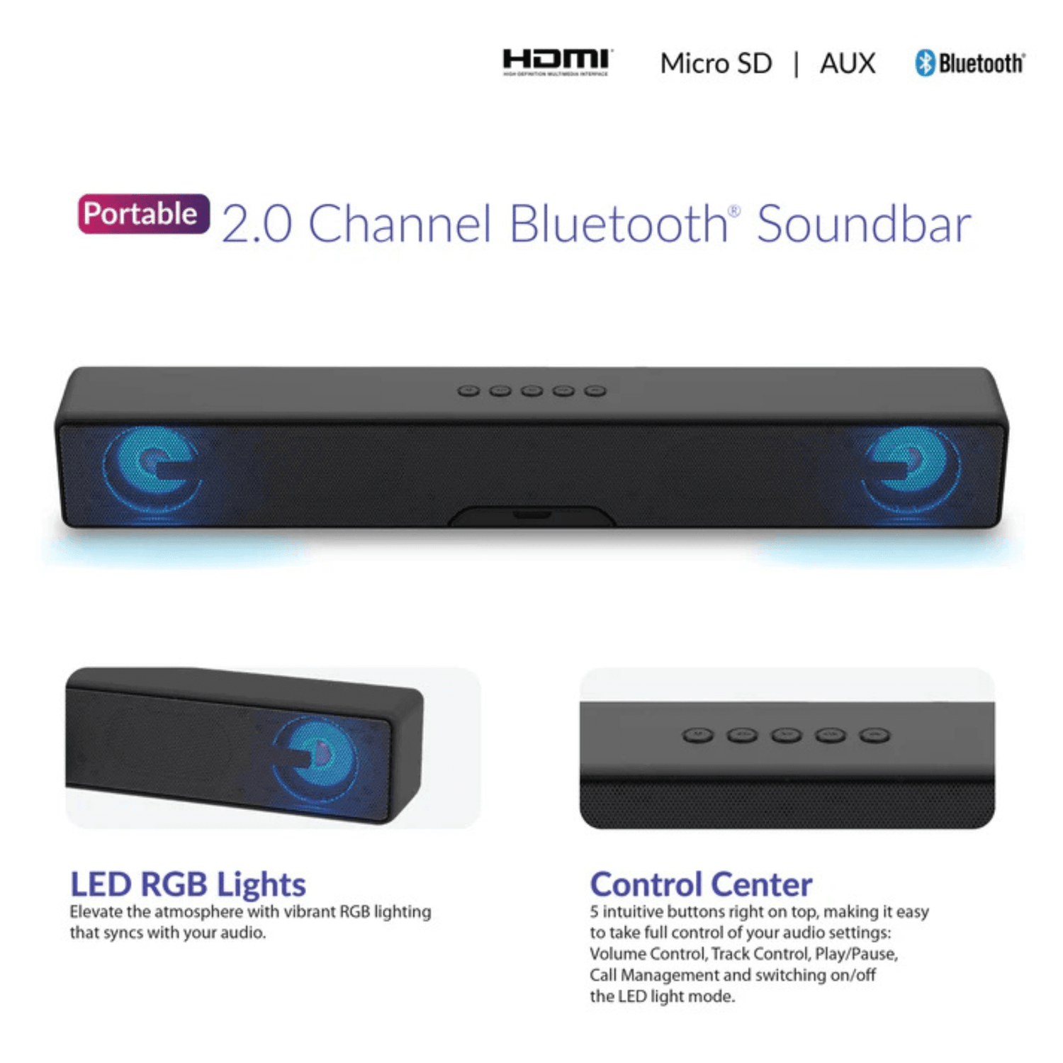 Supersonic 17.6-Inch Portable 10W Bluetooth Soundbar Jupiter Gear Home