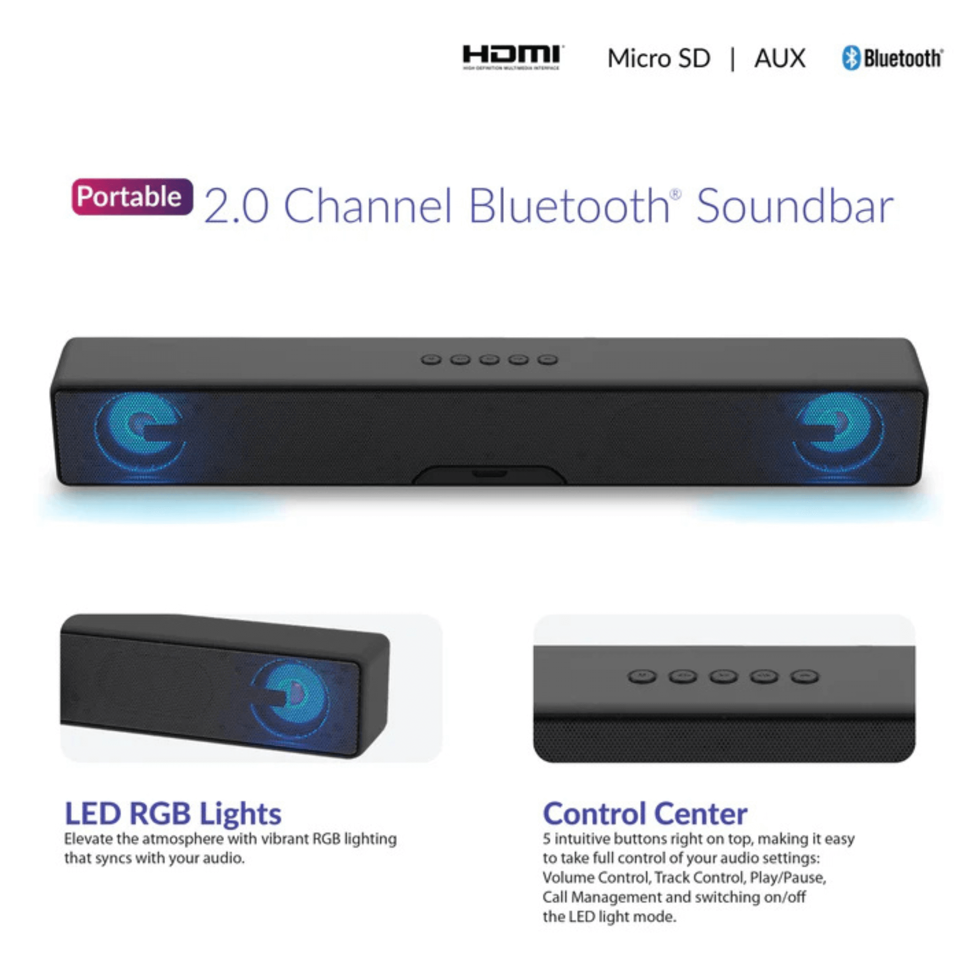 Supersonic 17.6-Inch Portable 10W Bluetooth Soundbar Jupiter Gear Home