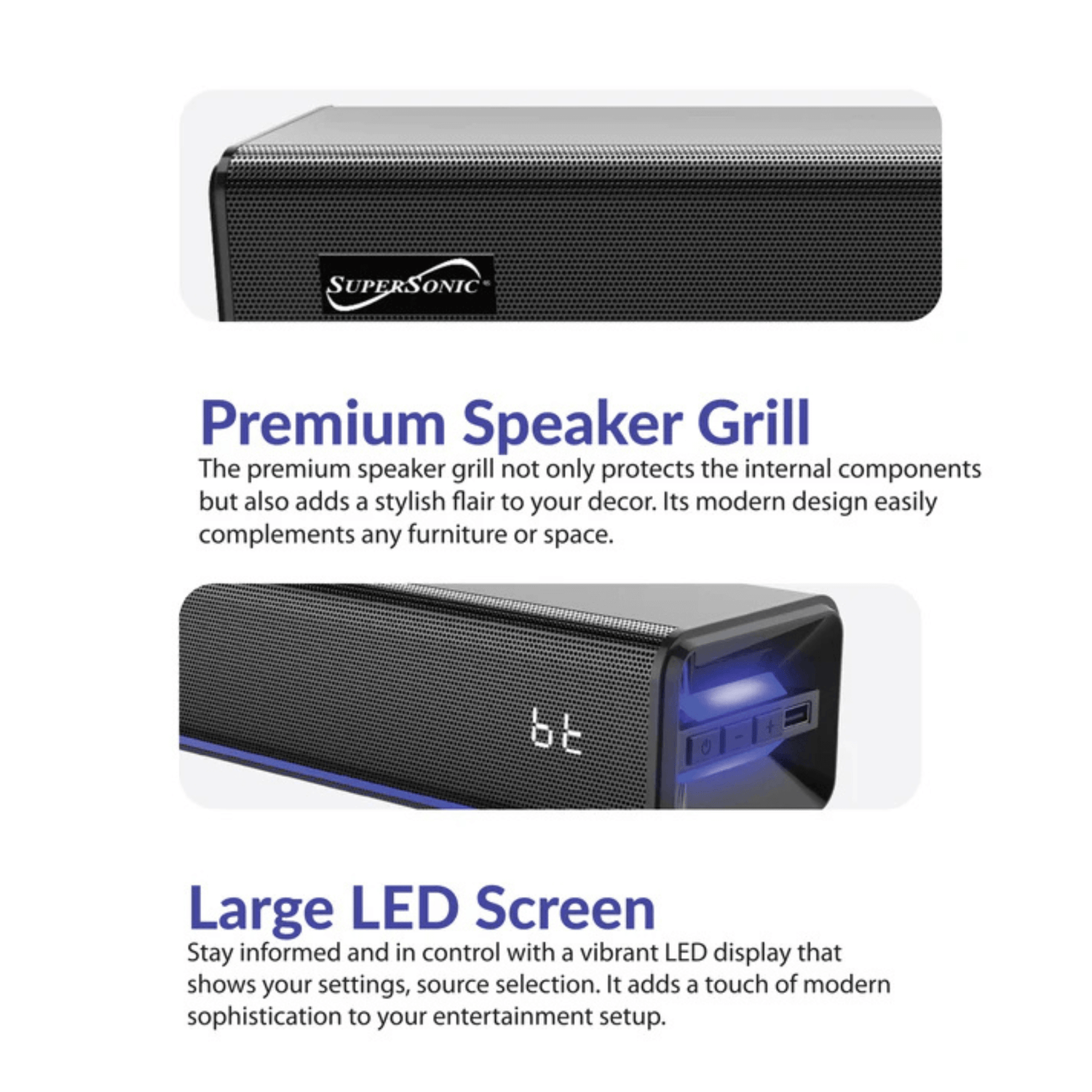 Supersonic 31.5-Inch 60W Bluetooth Soundbar Jupiter Gear Home