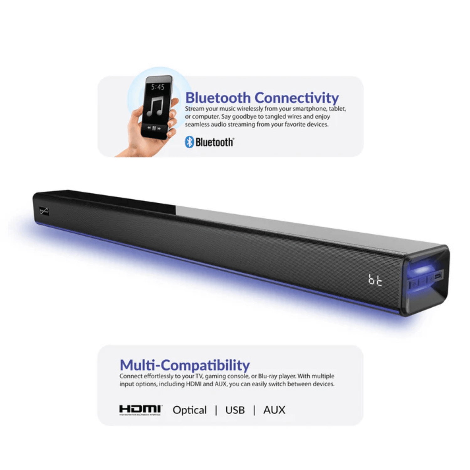 Supersonic 31.5-Inch 60W Bluetooth Soundbar Jupiter Gear Home