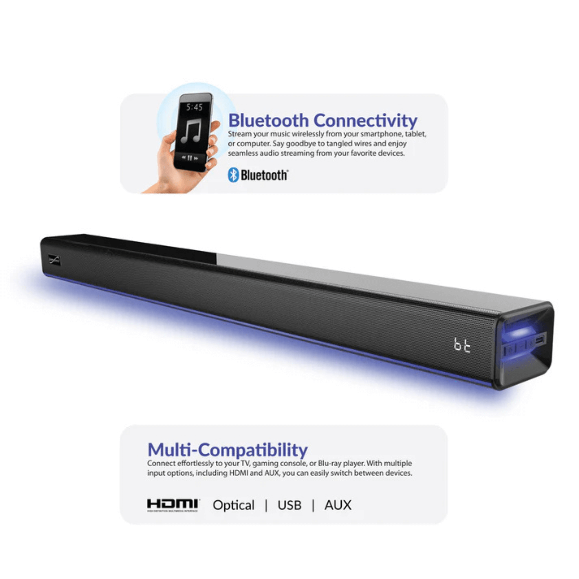 Supersonic 31.5-Inch 60W Bluetooth Soundbar Jupiter Gear Home