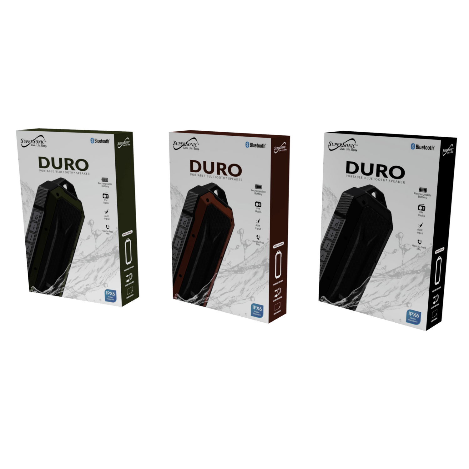 Supersonic Duro Water-Resistant Portable Bluetooth Speaker, Shockproof &amp; FM (SC-1454IPX) Jupiter Gear Home