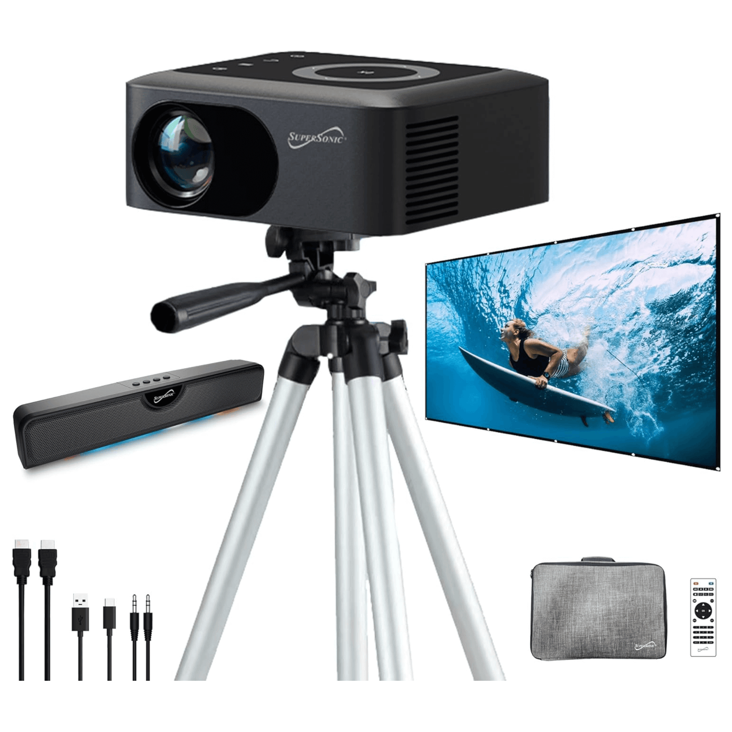 Supersonic Ultimate Soundbar Projector Combo with Built-In Bluetooth and RGB LED Lights Jupiter Gear Home