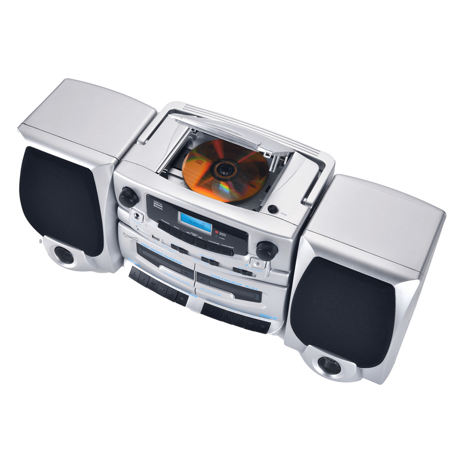 Supersonic Bluetooth Audio System with Double Cassette Recorder &amp; Built-In Mic Jupiter Gear Home