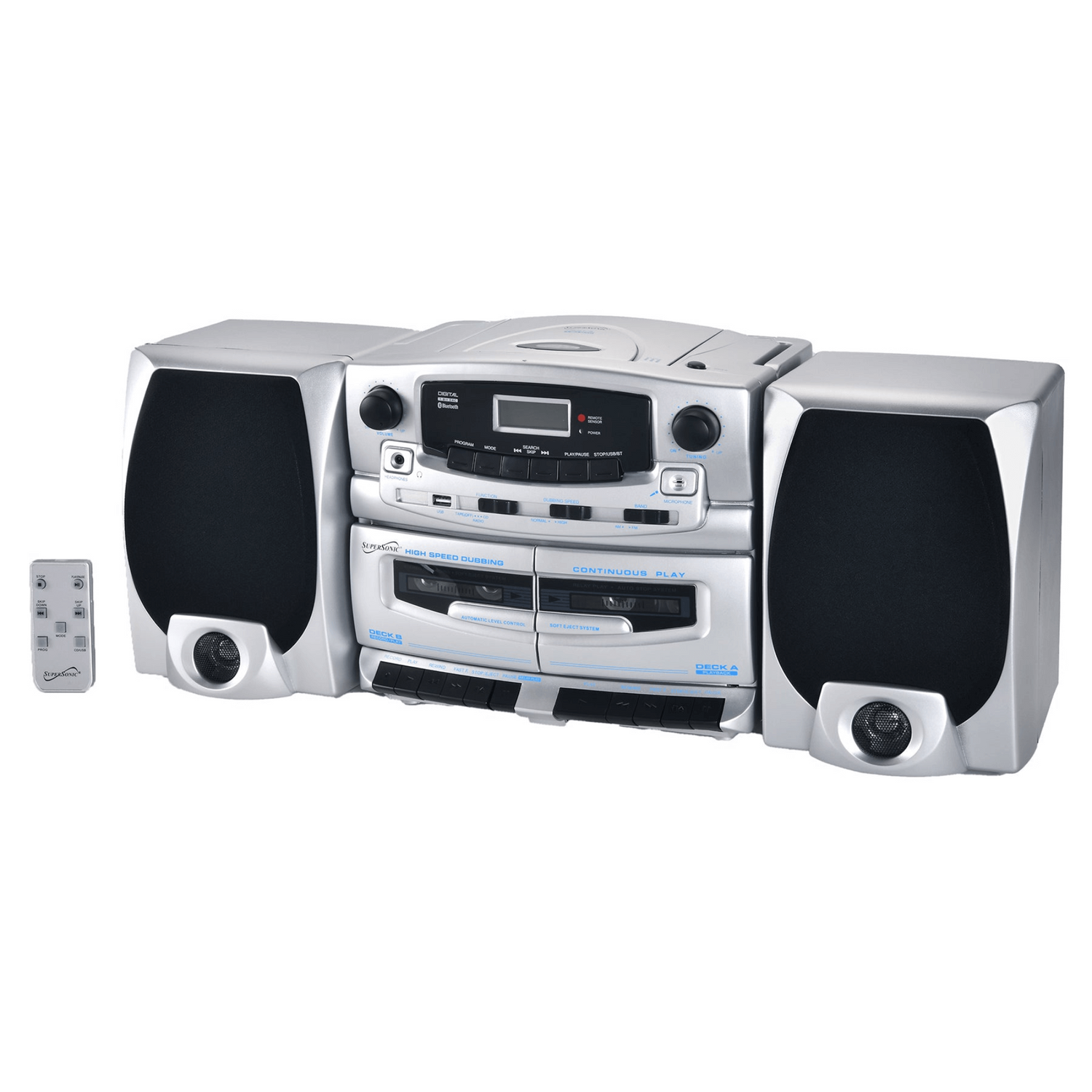 Supersonic Bluetooth Audio System with Double Cassette Recorder &amp; Built-In Mic Jupiter Gear Home