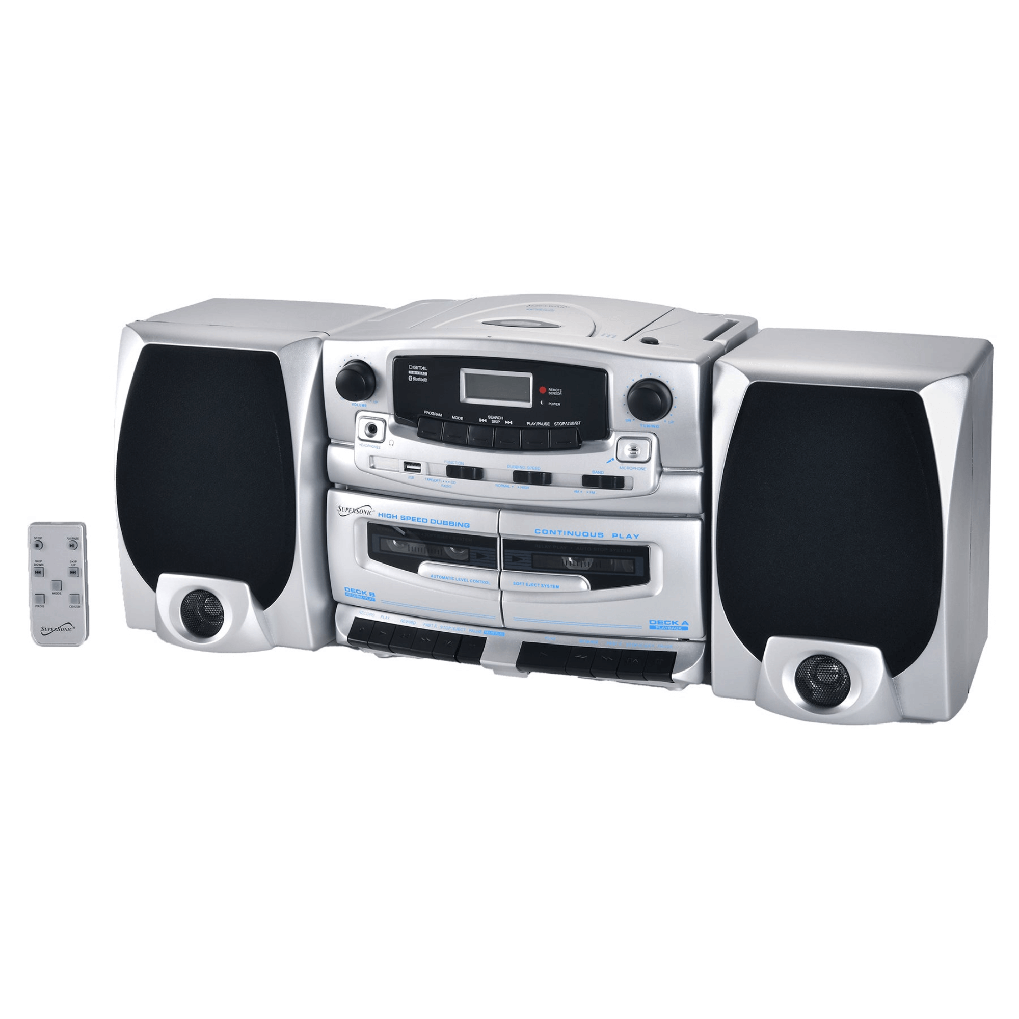 Supersonic Bluetooth Audio System with Double Cassette Recorder &amp; Built-In Mic Jupiter Gear Home