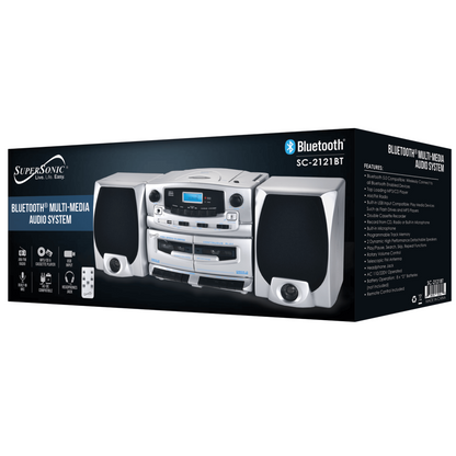 Supersonic Bluetooth Audio System with Double Cassette Recorder &amp; Built-In Mic Jupiter Gear Home